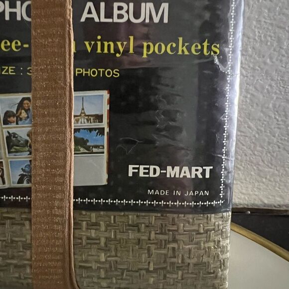 Vintage Photo Albums 2 Vinyl Rattan Pocket Photo Green Gold 3.5”  X 5” New Japan - Picture 2 of 4